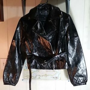 BERNARDO Women's Genuine Shiny Blk Leather Jacket